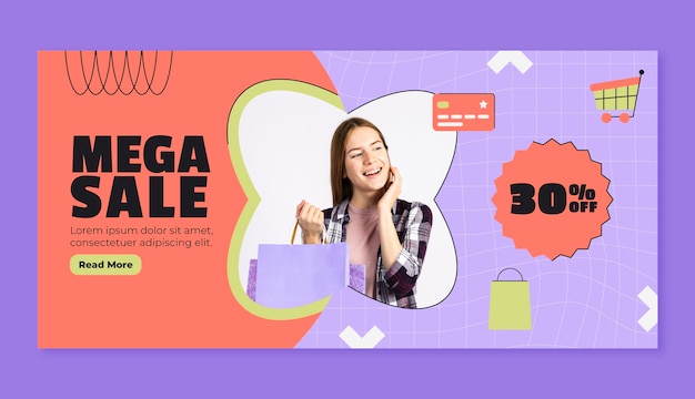 plantilla de banner horizontal de ventas plano
