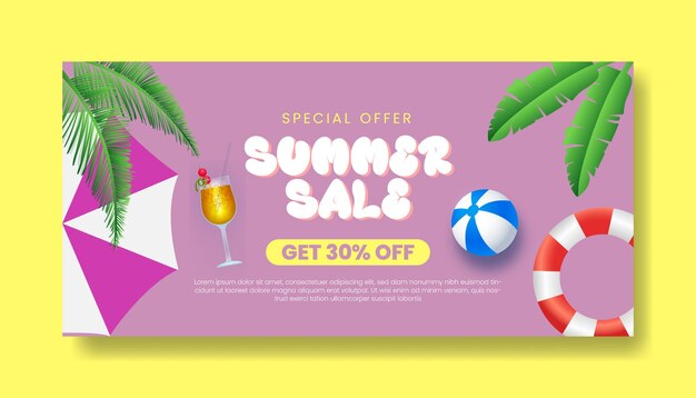 plantilla de banner horizontal de verano tropical para redes sociales diseño de encabezado de portada de Facebook