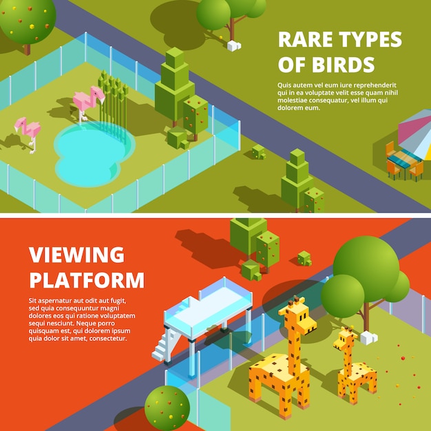 Plantilla de banner horizontal con zoológico y animales divertidos ilustración