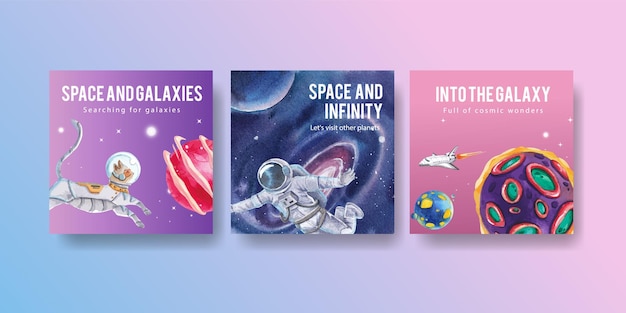 Plantilla de banner con ilustración de acuarela de diseño de concepto de galaxia