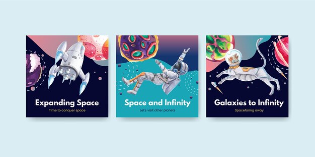 Plantilla de banner con ilustración de acuarela de diseño de concepto de galaxia