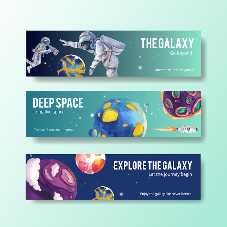 Vector plantilla de banner con ilustración de acuarela de diseño de concepto de galaxia