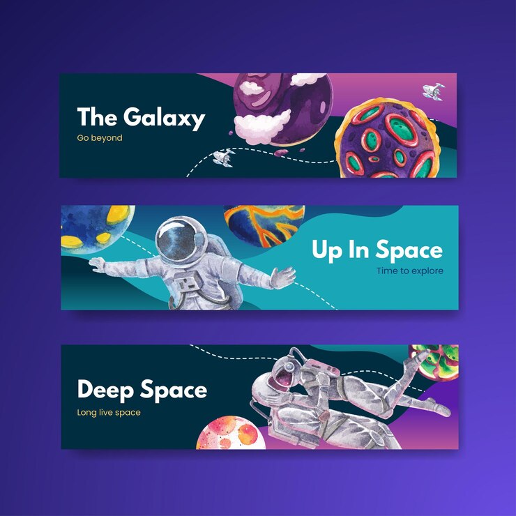 Plantilla de banner con ilustración de acuarela de diseño de concepto de galaxia