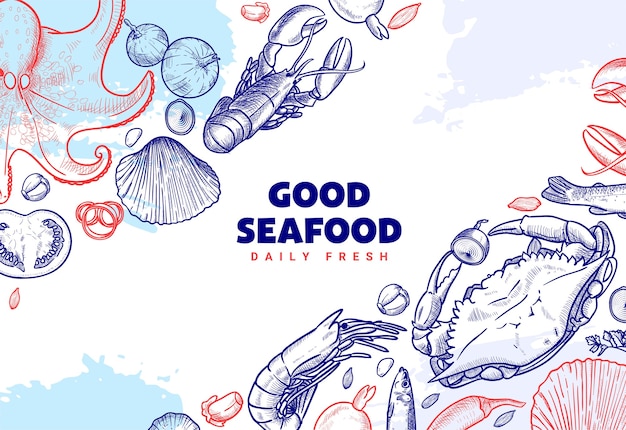 Plantilla de banner de ilustración de restaurante de mariscos dibujados a mano