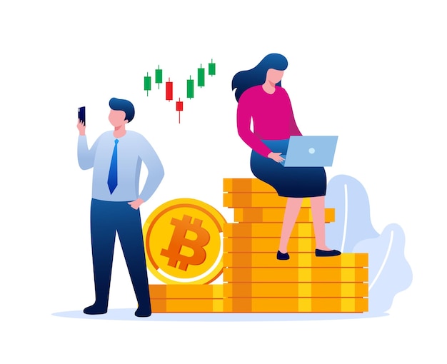 plantilla de banner de ilustración de vector plano de comercio bitcoin