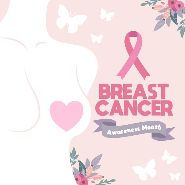 Plantilla de banner de ilustración vectorial del mes internacional de concientización sobre el cáncer de mama con cinta rosa