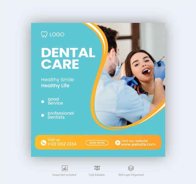 Plantilla de banner de instagram y publicación en redes sociales de atención médica y dentista