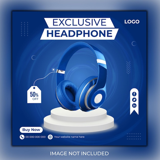 Plantilla de banner de instagram de publicación de redes sociales de producto de marca de auriculares vector premium