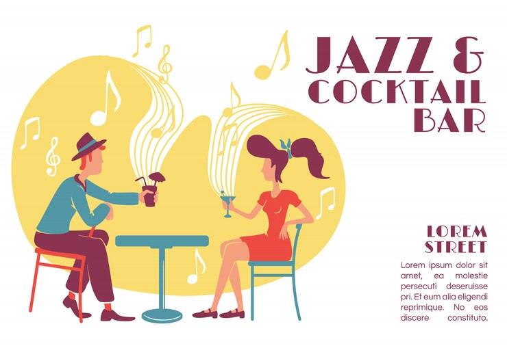 Plantilla de banner de jazz y cocktail bar.