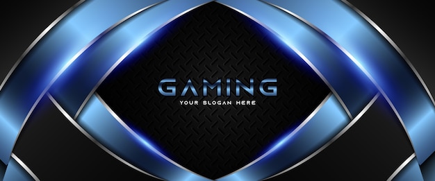 Plantilla de banner de juego futurista azul y negro