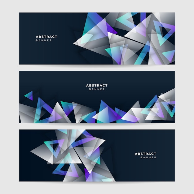 Plantilla de banner largo de triángulo abstracto vector negocio. Banner de web de encabezado horizontal. Encabezado de portada de color degradado moderno para diseño de sitios web, banner de anuncios de portada de redes sociales, folleto, tarjeta de invitación