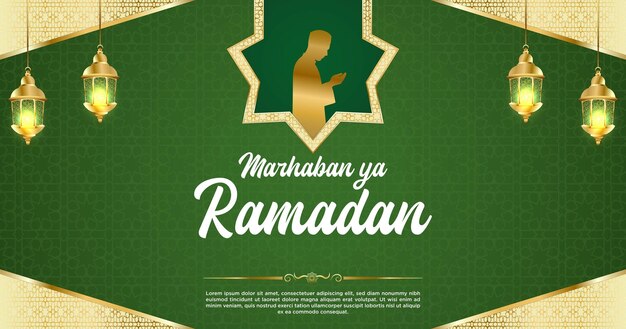 Plantilla de banner de lujo verde de Ramadán Kareem vectorial