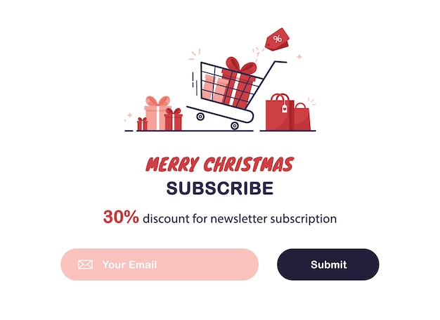 Plantilla de banner de marketing por correo electrónico con suscripción al boletín de Navidad o año nuevo