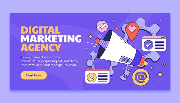 plantilla de banner de marketing digital dibujada a mano