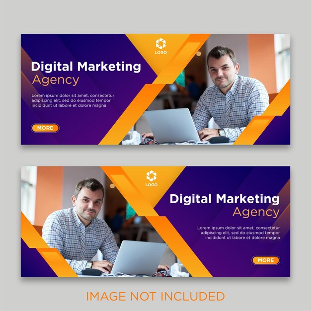Plantilla de banner de marketing digital violeta naranja