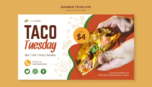 Vector plantilla de banner de martes de taco para restaurante de comida mexicana