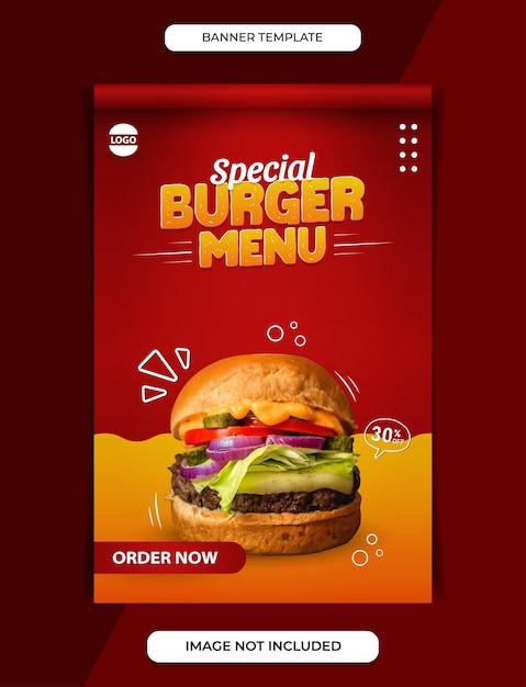 plantilla de banner de menú de hamburguesa especial para historias de publicaciones en redes sociales o para imprimir