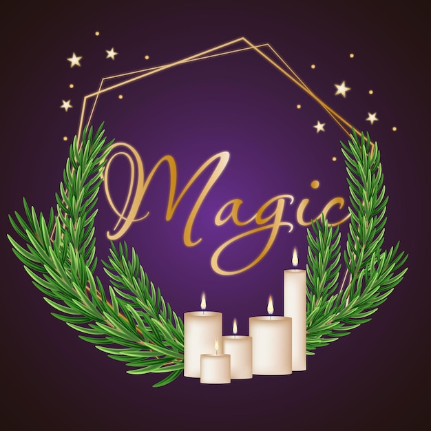 Vector plantilla de banner navideño con velas y ramas de abeto