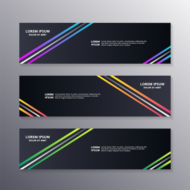 Plantilla de banner de negocios, encabezado web corporativo geométrico en color degradado de neón