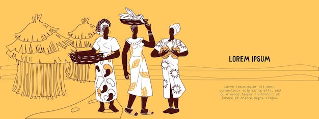 Plantilla de banner o volante del festival de cultura africana para eventos de música tradicional, arte de danza y cocina africana, ilustración vectorial plana