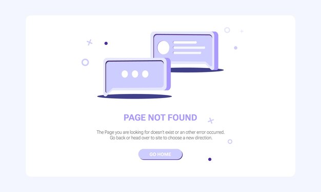 Plantilla de banner de página no encontrada. Plantilla para página de error 404 con icono de burbuja de mensaje de voz