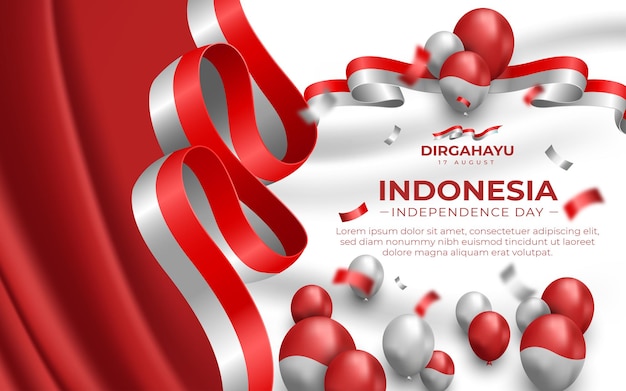 Plantilla de banner de paisaje del día de la independencia de indonesia con adornos rojos y blancos