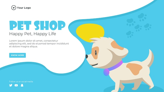 Plantilla de banner de paisaje de vida feliz y mascota feliz de tienda de mascotas