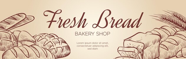 Vector plantilla de banner de pan fresco. publicidad de panadería horizontal