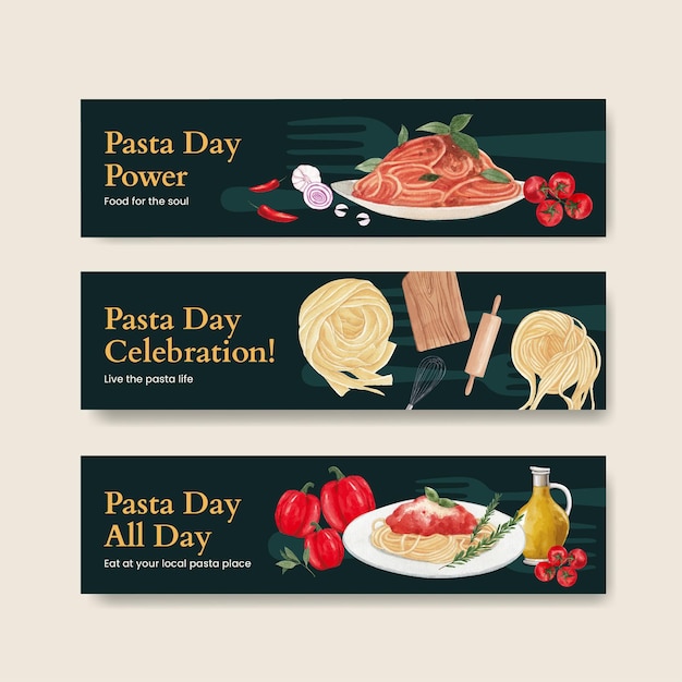 Plantilla de banner con pasta cancept, estilo acuarela