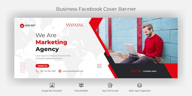 Plantilla de banner de portada de facebook de agencia de marketing empresarial