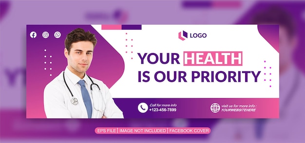 Vector plantilla de banner de portada de facebook de atención médica