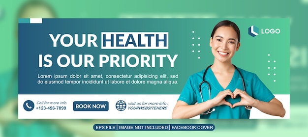 Vector plantilla de banner de portada de facebook de atención médica