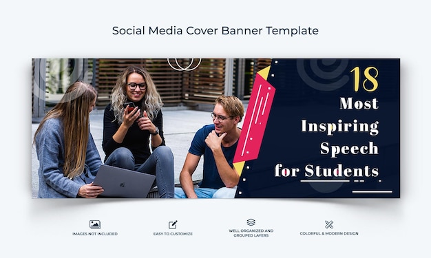 Vector plantilla de banner de portada de facebook para la educación