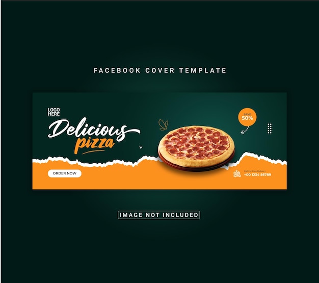 Plantilla de banner de portada de facebook de menú de pizza y comida deliciosa