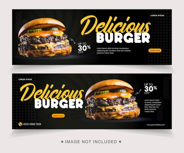 Vector plantilla de banner de portada de facebook de promoción de comida de hamburguesa deliciosa