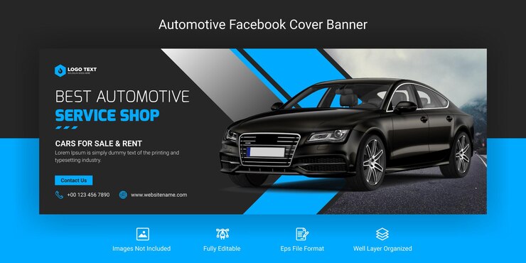 Vector plantilla de banner de portada de facebook de redes sociales automotrices