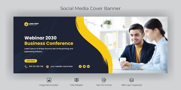 Plantilla de banner de portada de Facebook de redes sociales de conferencia de negocios webinar