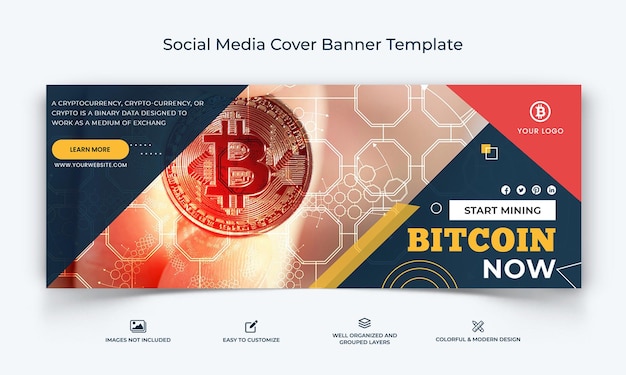 Vector plantilla de banner de portada de facebook de redes sociales de cryptocurrency vector premium