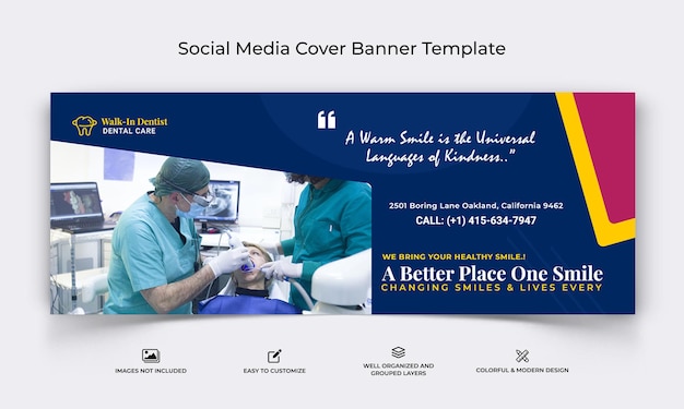 Plantilla de banner de portada de Facebook de redes sociales de cuidado dental Vector Premium