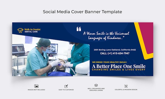 Plantilla de banner de portada de facebook de redes sociales de cuidado dental vector premium