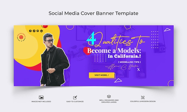 Plantilla de banner de portada de Facebook de redes sociales de moda Vector Premium