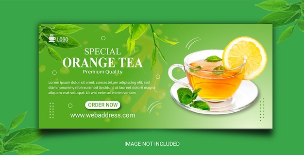 Plantilla de banner de portada de redes sociales de promoción de té