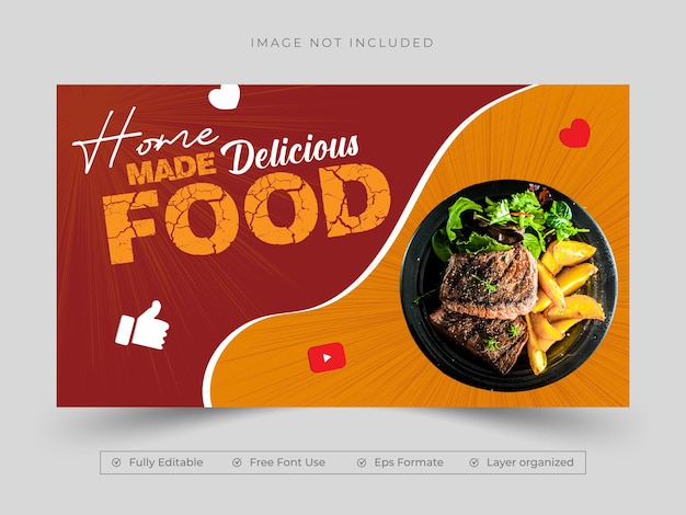 Plantilla de banner de portada de vídeo o miniatura de YouTube de menú de comida profesional
