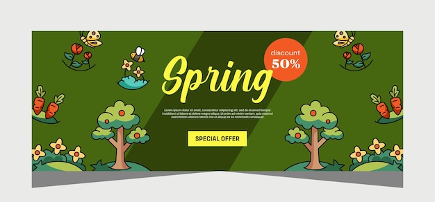 Plantilla de banner de primavera horizontal Diseño vectorial