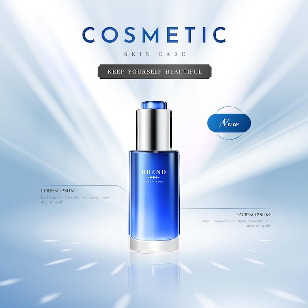 Plantilla de banner de productos cosméticos azules para el cuidado de la piel