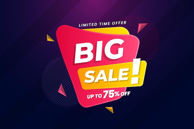 Plantilla de banner de promoción de compras con descuento plano de gran venta realista 3d fondo vectorial abstracto