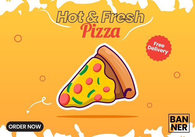 Plantilla de banner de promoción de pizza premium de vector y redes sociales