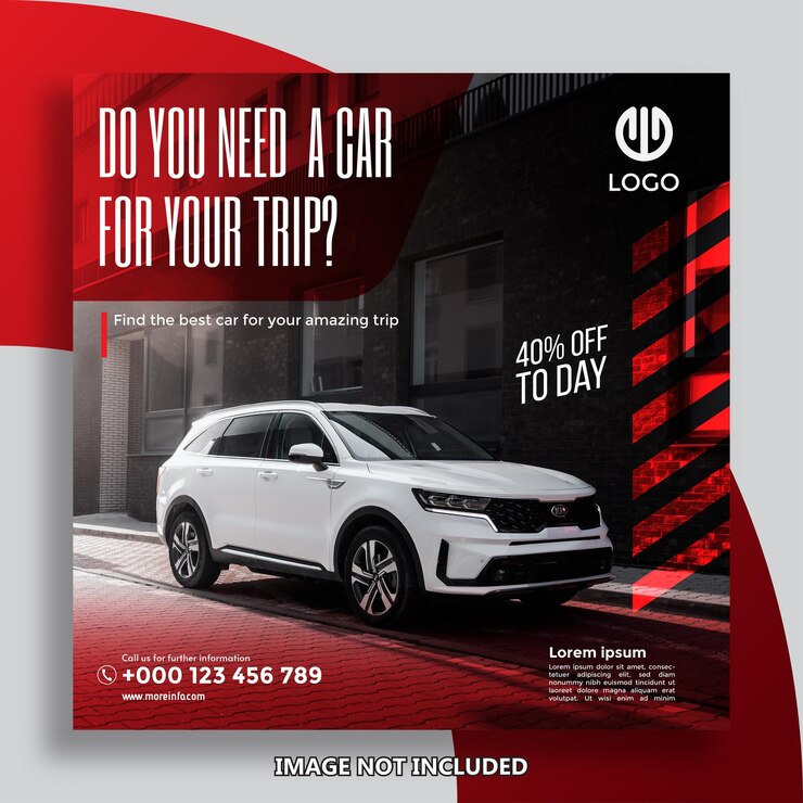 Vector plantilla de banner de promoción de publicaciones de redes sociales de instagram de alquiler de coches