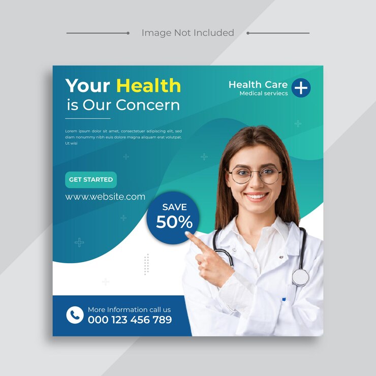 Plantilla de banner de promoción web de publicación de redes sociales de folleto de atención médica médica