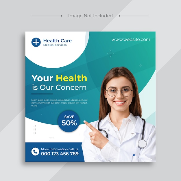 Plantilla de banner de promoción web de publicación de redes sociales de volante de atención médica médica
